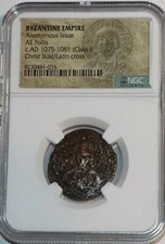 Byzantine Empire AE Follis 1075-1081 (Class 1) Christ Bust & Cross  NGC COA