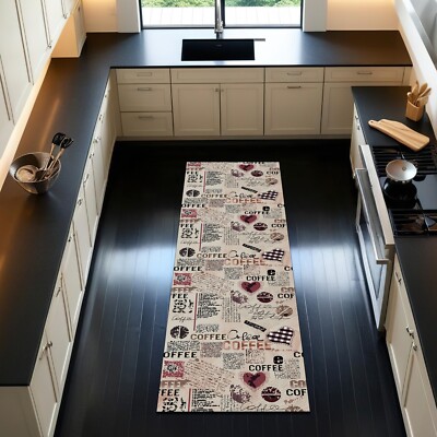 Coffee Themed Kitchen Runner Rug Retro Style Café Mat Décor Gift