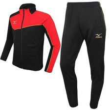 Mizuno Men Slim Fit Knit Training Suit Set Black Red Soccer Jersey P2MC601009