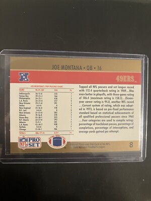 1990 Joe Montana Pro Set 1989 Passing Leader Card | eBay