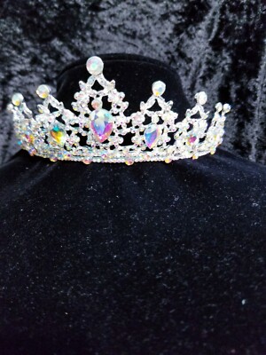 AB Iridescent Rhinestone Crystal Tiara Crown Bridal Pageant  display picture 1