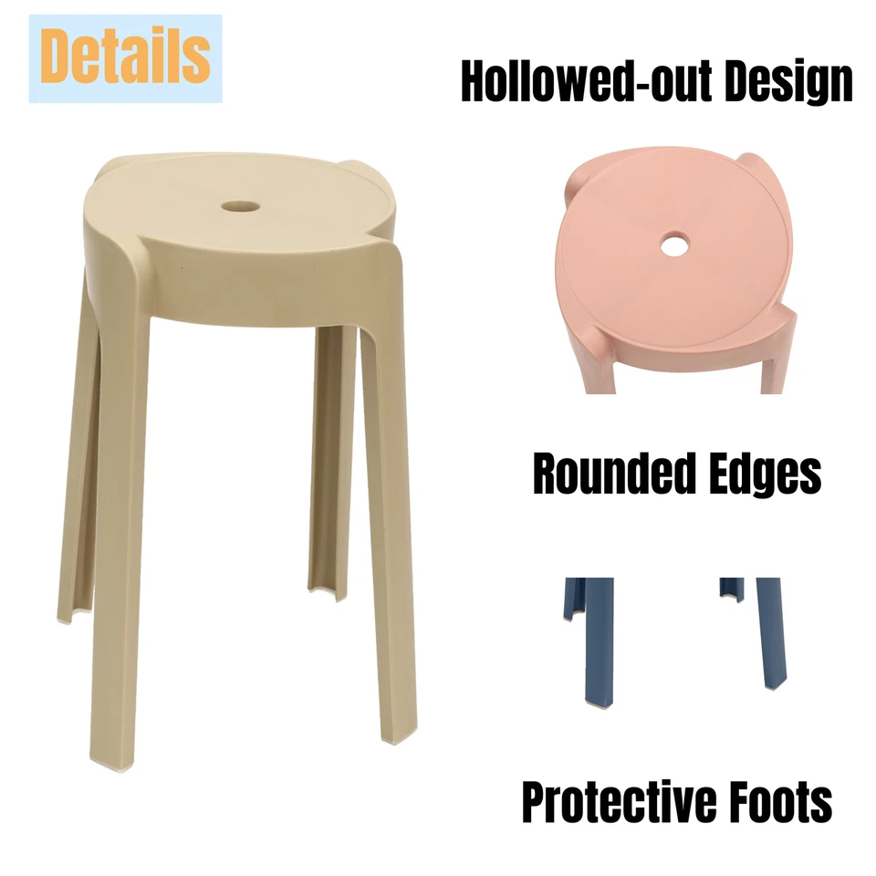Plastic Stool Counter Kitchen Stools 18'' Set of 4 Backless Stackable Bar Stools - Image 4 of 4