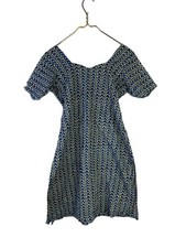 Boho Aztec Tribal Pattern Dress Boxy Shape V Neck Short Sleeve Casual Festival M