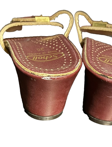 VTG DR SCHOLLS RARE FULL COLOR MAROON CLOGS SANDALS HEELS made in Austria 36 / 6 - Picture 8 of 8