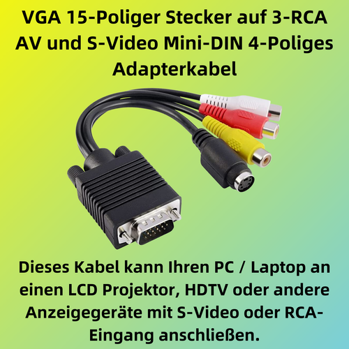 M20 VGA To Rca Cable 15poliger VGA Male To TV Svideo 3 Rca Av Cable 7
