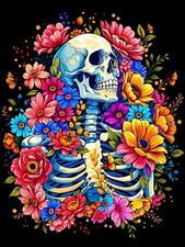 Skull 5D Diamond Art Kits for Adults 12x16 inches, Skull Flowers