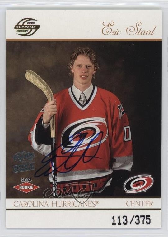 2003-04 Pacific Supreme Rookie Auto 113/375 Eric Staal #109 Auto RC 4f5