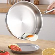 316 Stainless Steel Frying Pan Uncoated Nonstick Flat Bottom Thickened 22-28cm