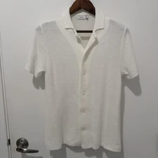 Onia Mens Cotton Textured Knit Cuban Collar Shirt Small Off White - NWOT $195
