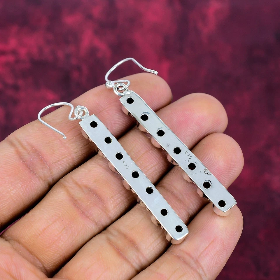 Lab-Created Ruby Gemstone Handmade 925 Sterling Silver Jewelry Earrings - Image 2 of 4