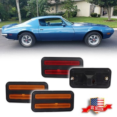 4X Amber Lens Front & Red Rear Side Marker Lights For 1970-1981 Pontiac Firebird