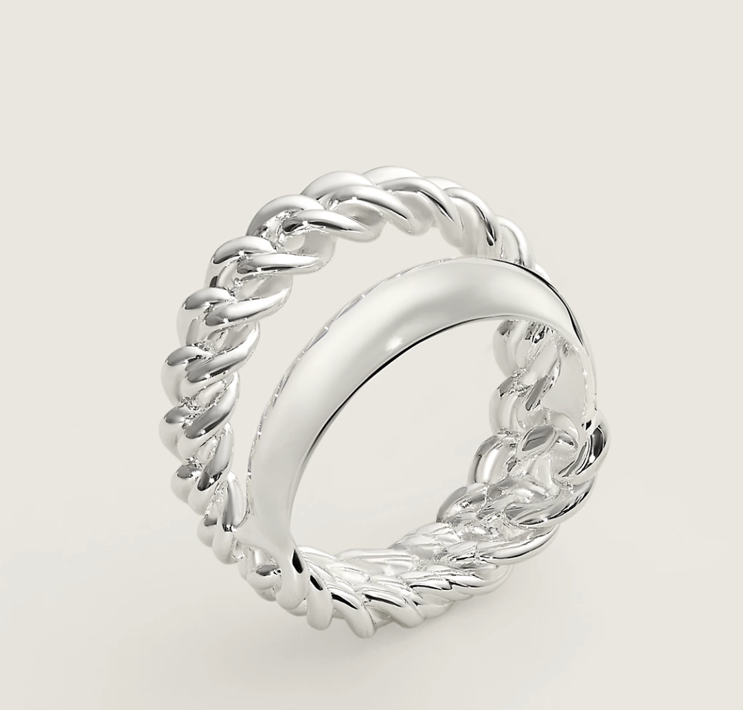 New HERMES Boucle Sellier Inflexible silver double ring medium
