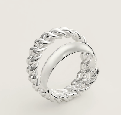 HERMES - HERMES Boucle Sellier Ring ▲■ 241217 New HERMES Boucle Sellier Inflexible silver double ring medium