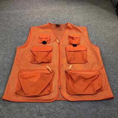 Karl Kani Jeans Vest Mens 2XL Orange Mesh Utility Full Zip Pockets Hip Hop