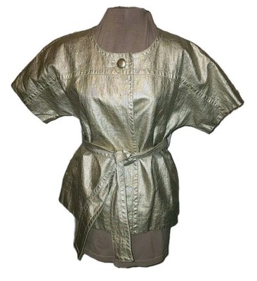J Crew Collection  Champagne Gold Metallic Linen W/Acrylic  Coating Jkt Sz M