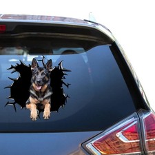 German Shepherd Car Window Decal Funny GSD Dog Peeking Cracked Glass Sticker