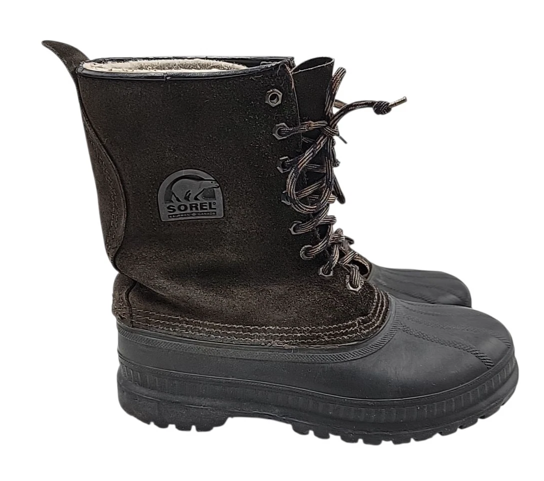 Sorel Kaufman Canada Boots Mens 8 Brown Leather Rubber Winter Snow Waterproof