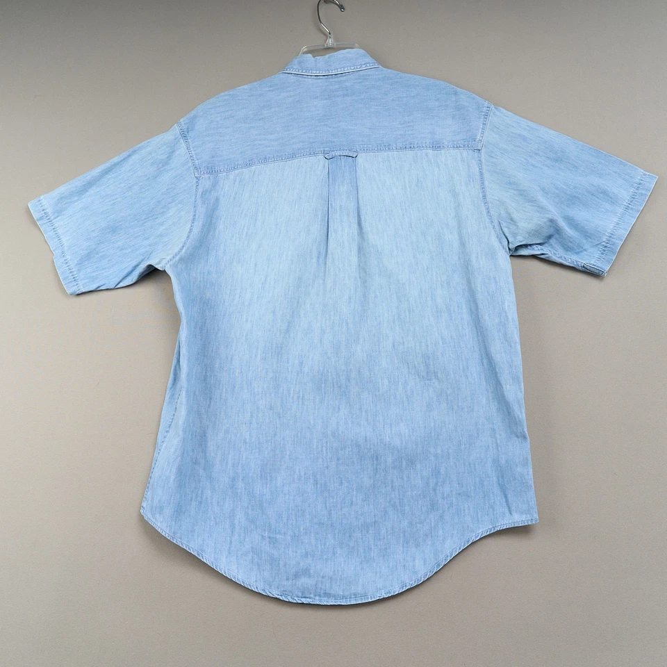Vintage Eddie Bauer Denim Shirt Mens L Blue Cotton Short Sleeve Button Up USA - Image 3 of 4