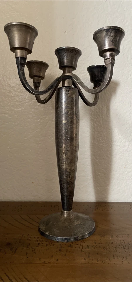 Pottery Barn 4 臂 5 锥形蜡烛烛台银盘可转换 13 英寸复古 — 第 3/4 张图片