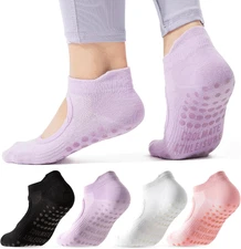 Pilates Socks with Grips for Women, Yoga Socks, Crew Non Slip Women for Barre, P