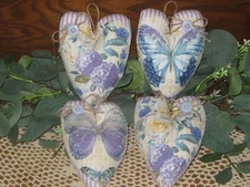 Cottage Decor 4 Purple Stripe Hearts Appliqued with Hydrangeas Bowl Fillers