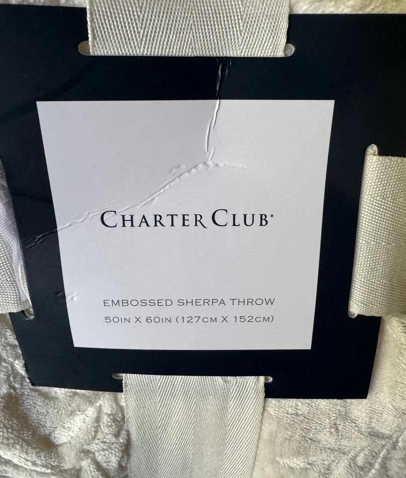 NWT Charter Club Cream Plush Embossed Sherpa Throw 50inchx60inch MachineWashable - Image 4 of 4