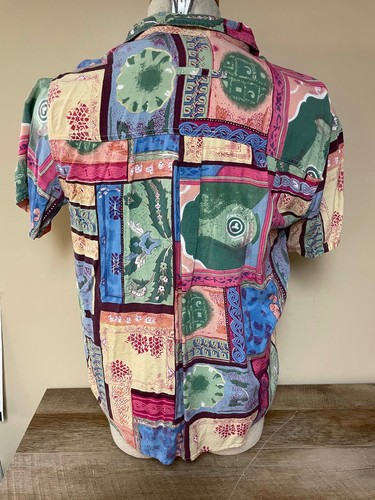 Vintage A|M Sport Womens Geometric Print Short Sleeve Blouse Top Medium - Picture 2 of 5
