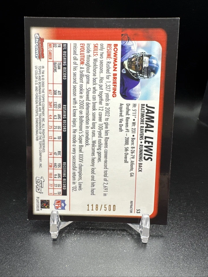 2003 Bowman Chrome Refractors #53 Jamal Lewis /500 - Image 2 of 2