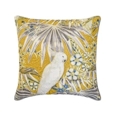 The HomeCentric Mustard Throw Pillow Cover Cotton Bird - Cockatoo Bloom