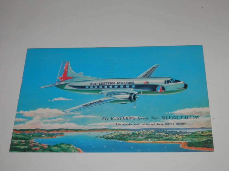 THE SILVER FALCON AIRLINER - 1957 USED POSTCARD - EASTERN - GLENN L. MARTIN CO.