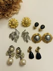 Trifari Norma Jean Clip On Earrings Lot Gold Tone Chunky Moon Stars Rhinestones