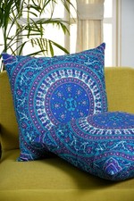 18x18 Blue Cotton Mandala Cushion Cover Set of 2 Decorative Throw Pillow Covers