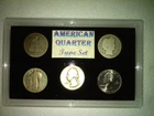 $1 Face Value Silver - 90% SILVER US / 5 piece Quarter TYPE Set in Display