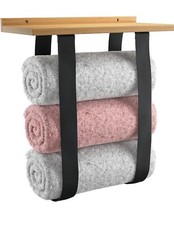 AURA NEST Towel Racks for Bathroom with Wooden Shelf, Modern Bamboo Hanging Wall