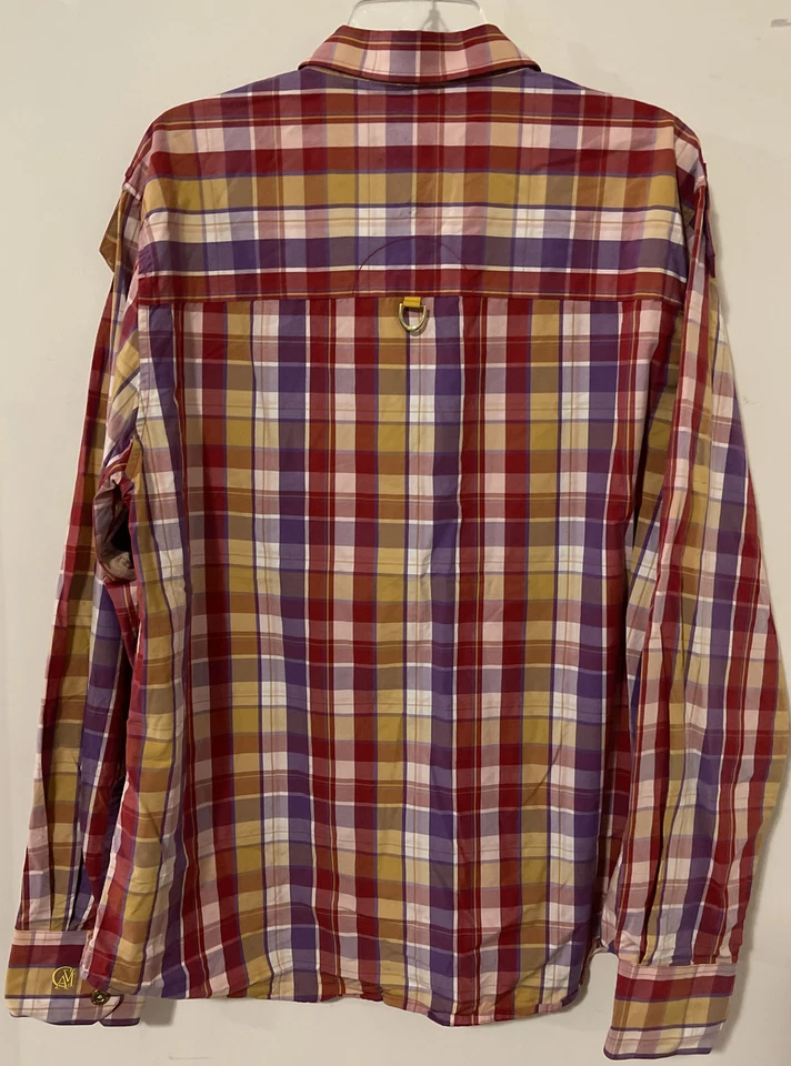 Cavi Mens XL Red Plaid Striped Long-Sleeved Full-Button Cotton Shirt! M1174 - Image 2 of 4