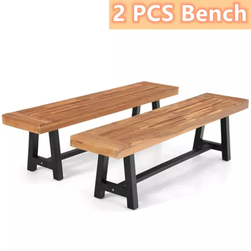 Outdoor Bench Set of 2 Park Bench Wood Patio Dining Chair Garden Furniture Teak