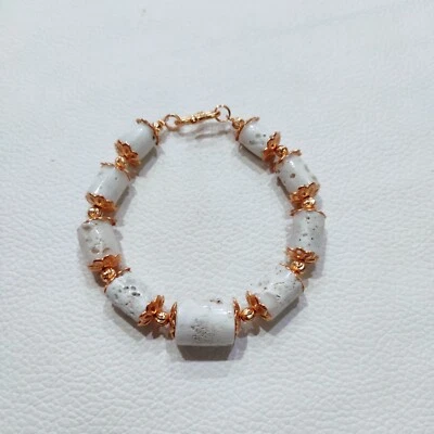 Bracelet laiton corail blanc naturel bijou vintage perles pierres précieuses ... - Photo 1/4