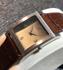 Kenneth Cole New York Men's Square Watch Stainless Leather Band New Battery