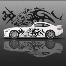 2Pcs Black Car Body Side Door Stickers Running Wolf Totem Vinyl Decals Universal