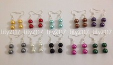 8/10/12mm mixcolor south sea shell pearl round beads silver Hook dangle earrings