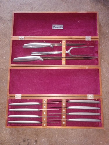 Juego de cuchillos para carne Gerber Miming de colección y juego de talla de 3 piezas y estuche LA Oviatt's