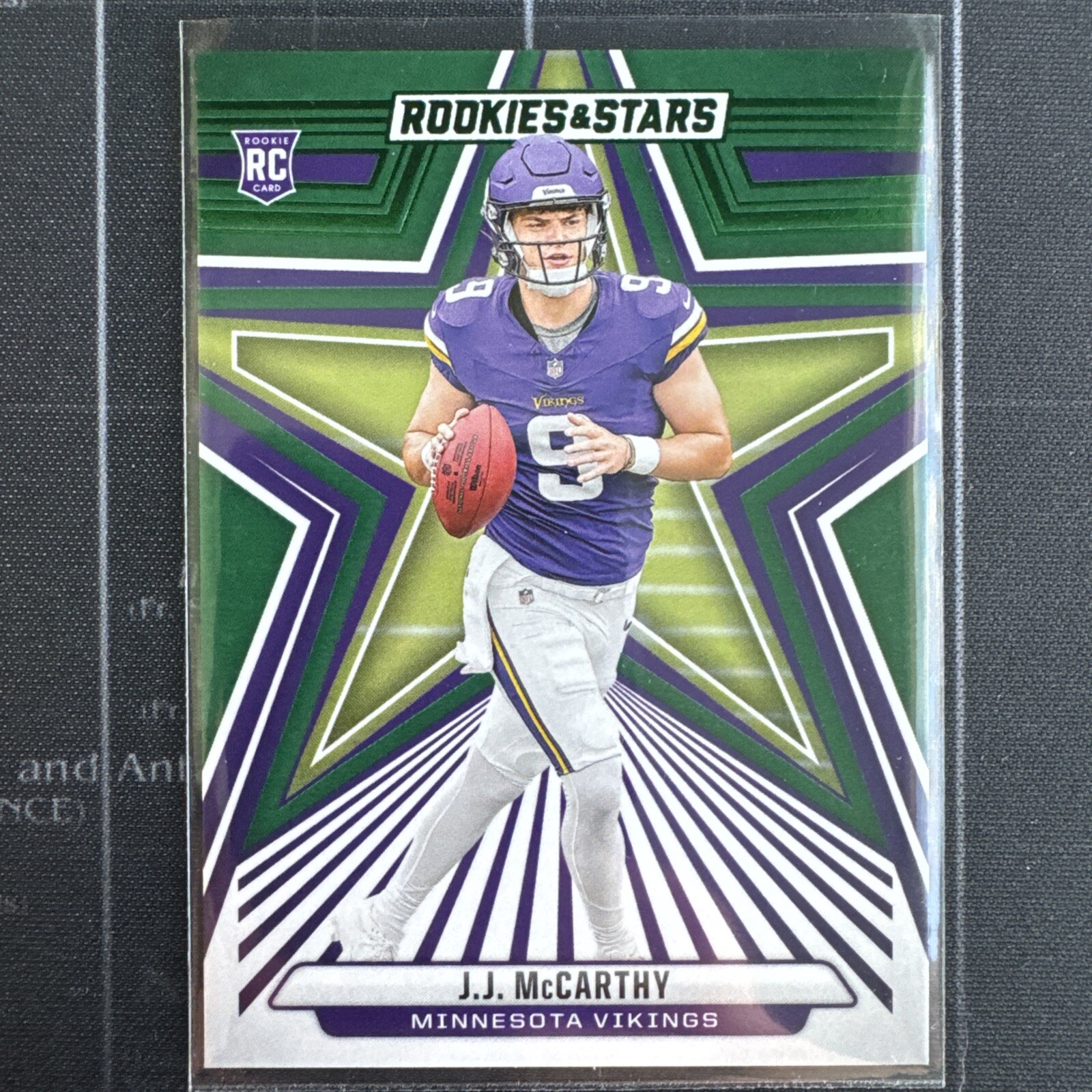 J.J. McCarthy 2024 Panini Rookies & Stars Green Parallel RC #135