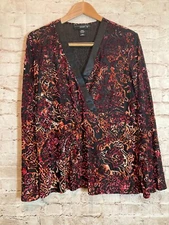 Venezia Babydoll Top Womens 18/20 Coral Velvet Burnout Flare Sleeve Plus Stretch