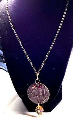 Fashion Necklace Brass Floral Disk Crystal Multi Color Cluster Pendant