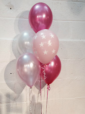 15 perlmuttfarbene Luftballons, rosa Sterne, Hot Pink, hellrosa & weiß (Heliumqualität)