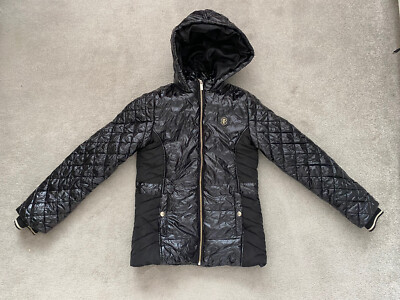 Mädchen Kinder River Island schwarz glänzend Puffa Mantel Jacke Alter 11-12 Jahre