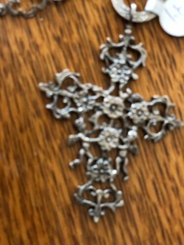 ANTICA CROCE CHERUBINI PERUZZI IN ARGENTO STERLING E CATENA FLOREALE 28" - Foto 3 di 7