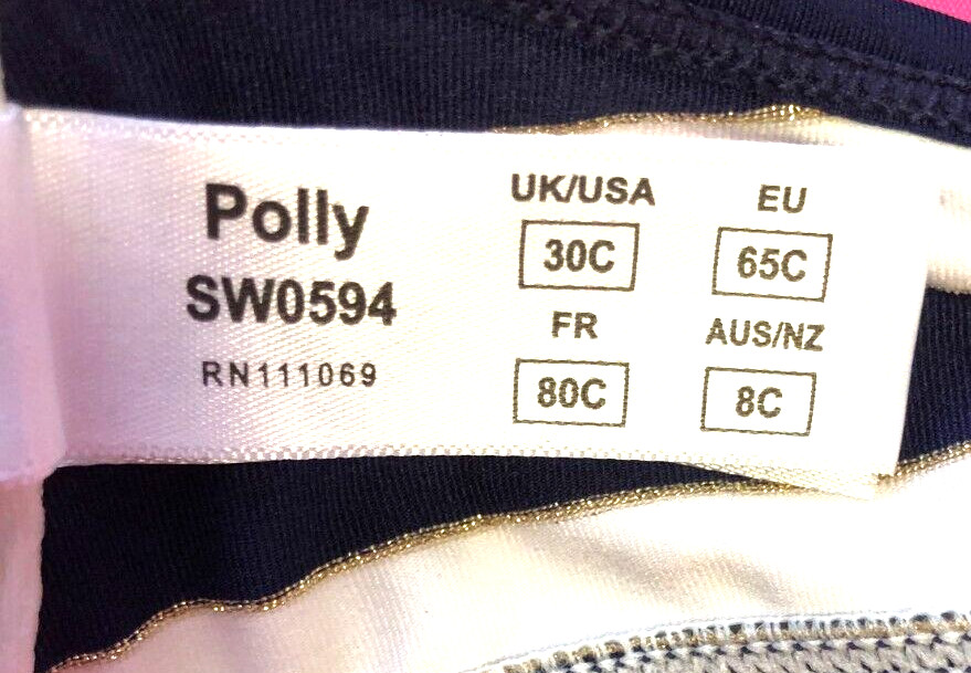 Panache Atlantis Bikini Top 30C Navy/Cream Gold Trim Underwired Padded Polly NWT image 4