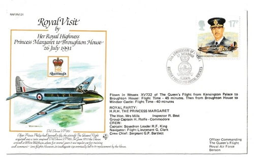 15/6/1991 UK GB Flown Cover - RAF(RV)21 - Royal Visit by HRH Princess Margaret