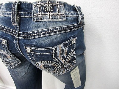 NWT MISS ME JP7690BV Embellished Signature Bootcut Jeans Womens 26